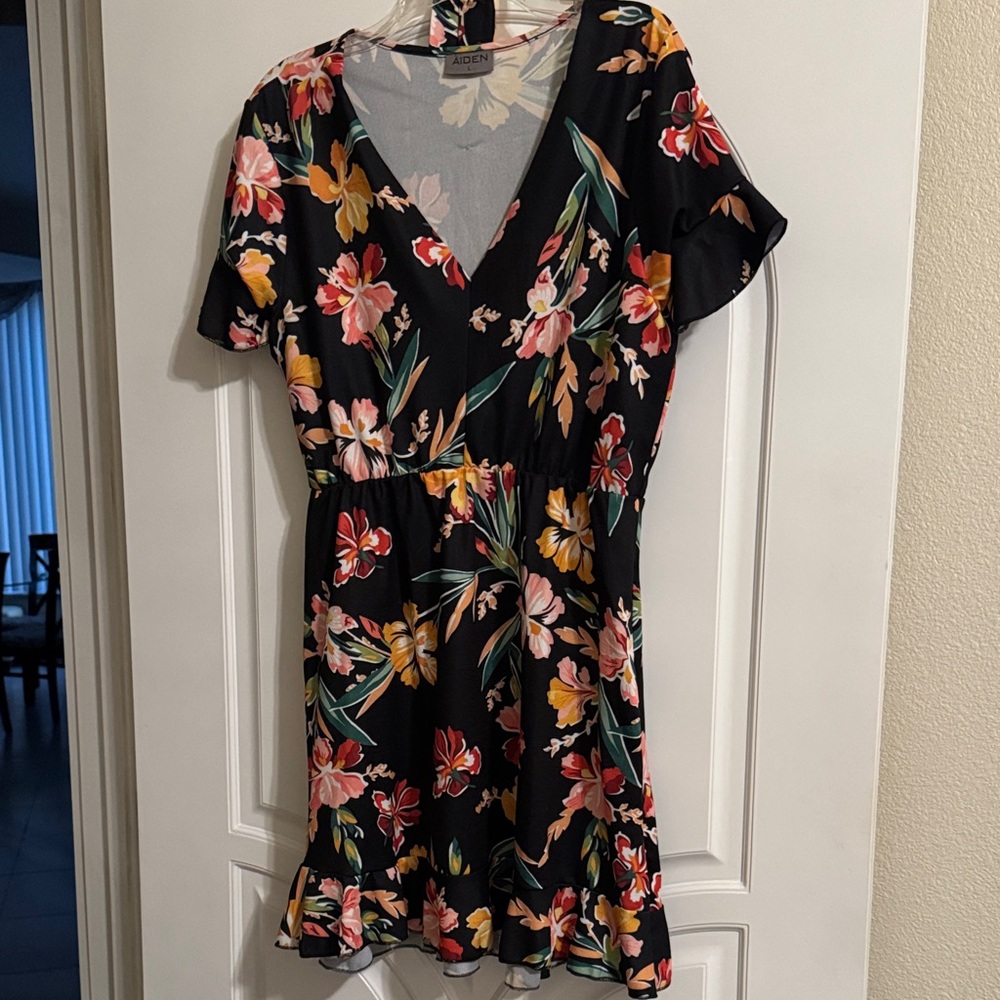 Aiden Black Floral V-Neck Mini Dress